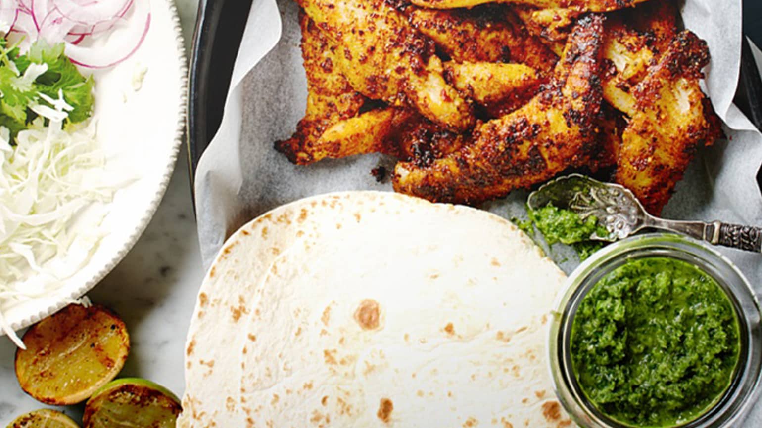 Blackened Fish Fajitas with Coriander Salsa Verde Recipe